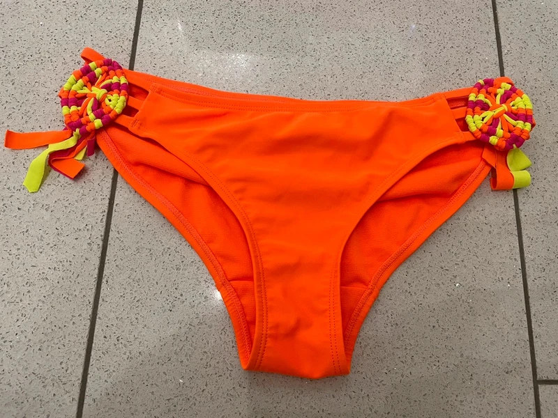 Matalan neon orange with crochet detail bikini set size small