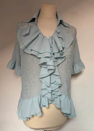 Chemise manches courtes col jabot vintage bleu turquoise Taille L, brand: DMJ, condition: Very good, size: L / 40 / 12, €8.00, €9.10 includes Buyer Protection Pro