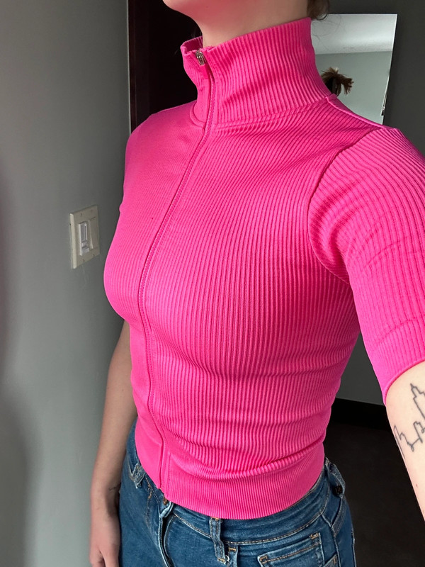 Hot Pink short sleeve Sport Hoodie 1