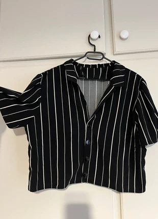 Chemisier noir à rayures blanches – crop chic taille 44, marque: Fait Main, état: Très bon état, taille: XXL / 44 / 16, 9,50 €, 10,68 € Protection acheteurs incluse