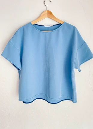 🩵👕 Top mamga corta verano azul cielo estructurado MANGO Suit – Talla L, merk: MNG Suit, staat: Heel goed, maat: L / 40 / 12, € 14,00, € 15,40 inclusief Kopersbescherming