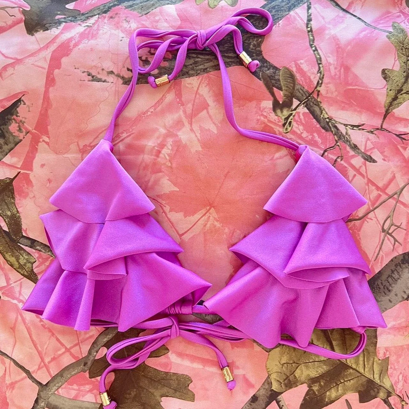 y2k vintage 2000s purple pink ruffle triangle bikini top 1