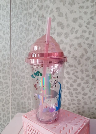 Trinkbecher Meerjungfrau Glitzer sparkle mit Strohhalm, marque: Handarbeit, état: Neuf sans étiquette, 6,50 €, 7,53 € Protection acheteurs incluse