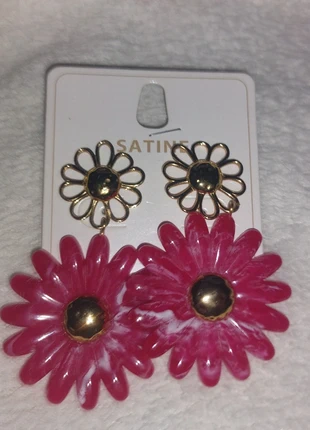 Boucles d'oreilles pendantes satine acier inoxydable fleurs dorées et roses, brand: Satine, condizioni: Ottime, €2.50, €3.33 include la Protezione acquisti