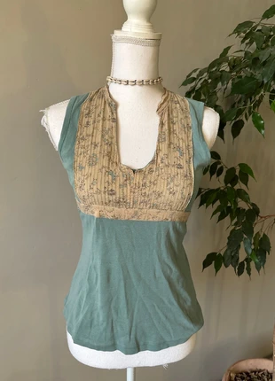 Débardeur Fleuri et vert foncé taille S, marca: Promod, estado: Muy bueno, tamaño: S / 36 / 8, 1,00 €, 1,75 € Protección al comprador incluida