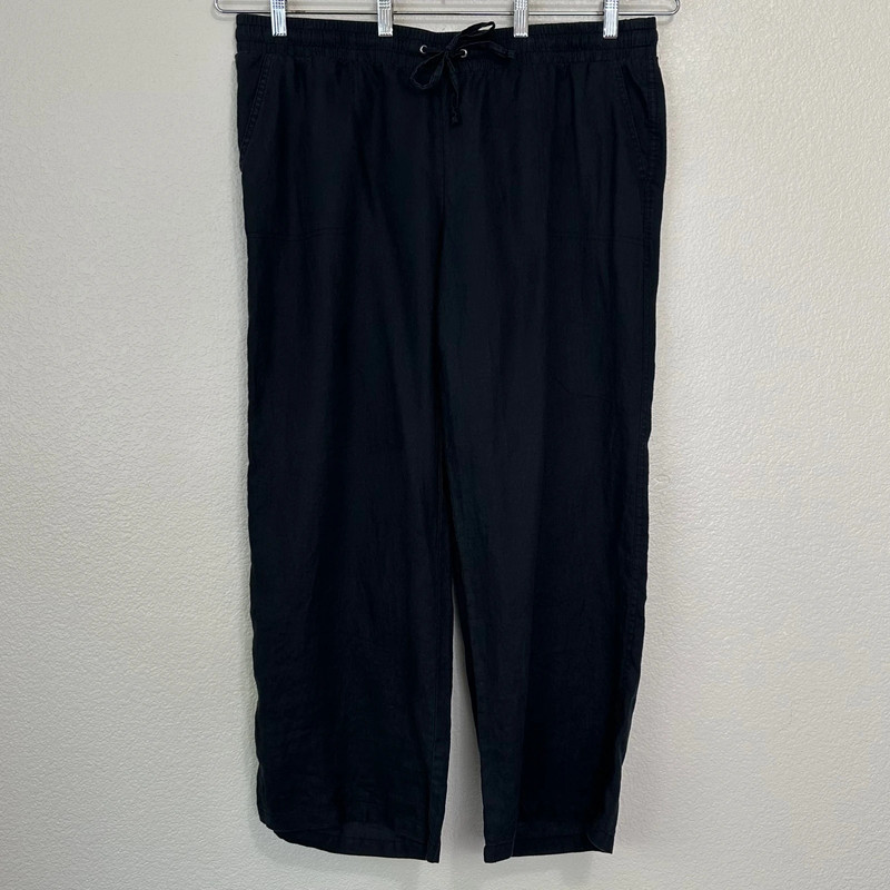 Amazon Essentials 100% Linen Black Drawstring Wide Leg Pants 1