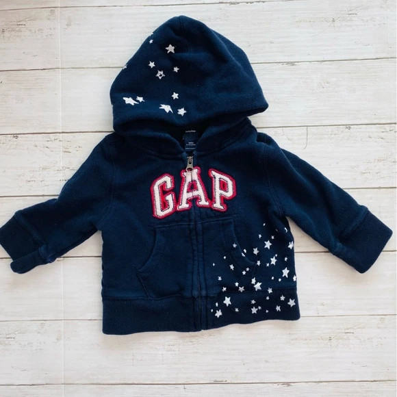 Baby GAP Blue Hoodie with White Stars-Size 6-12 Months 1