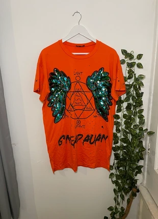 Orange Graphic Sequin Wing T-Shirt Dress, brand: Aikha, condition: Very good, size: S / UK 8-10, £6.00, £7.00 includes Buyer Protection