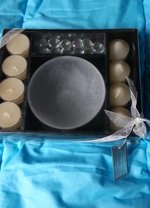 Coffret bougies, coupe et billes en verre neuf, brand: HOME, condizioni: Nuovo con cartellino, €7.95, €9.05 include la Protezione acquisti