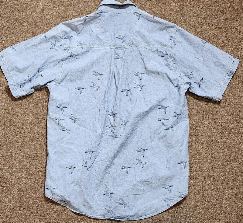 Wrangler Rugged Wear  Button Down Shirt Geese Bird Print Large Blue Short Sleeve 2