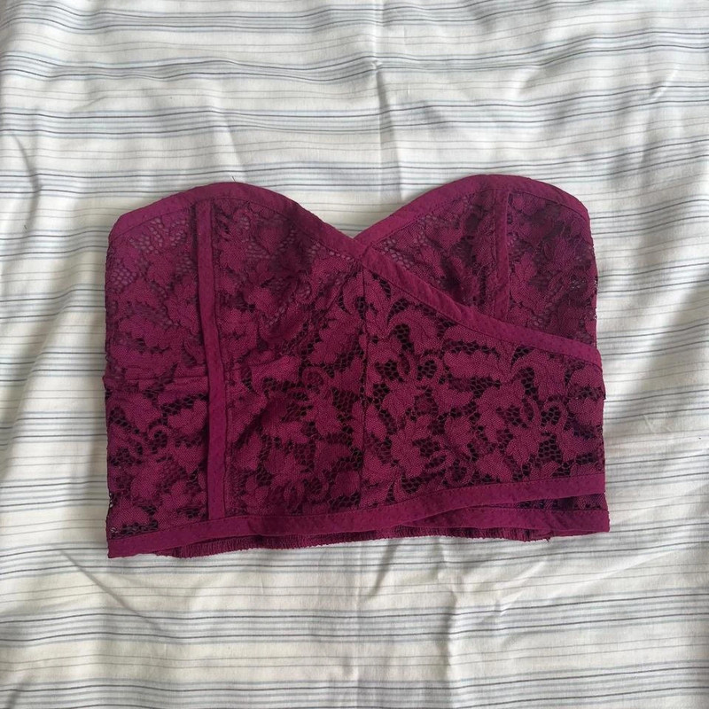 Free People Purple Lace Strapless Crop Top Size M 1