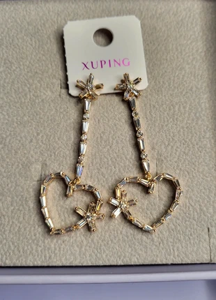 Heart shaped gold plated earrings with white crystals , brand: xiuping, condition: New without tags, £1.80, £2.59 includes Buyer Protection