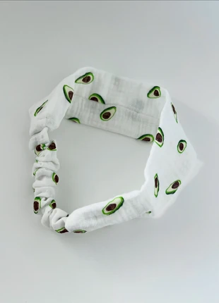 White muslin headband/bandeau with avocado print | One size, marque: Fait Main, état: Neuf sans étiquette, taille: Taille unique, 4,00 €, 4,90 € Protection acheteurs incluse