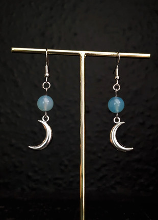 Handmade Natural Aquamarine Silver Crescent Moon Earrings 925 Hooks, condition: New with tags, £6.50, £7.53 includes Buyer Protection