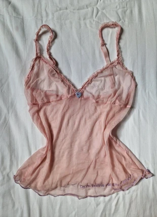 Top Vintage y2k rosé pâle mesh tulle col V style lingerie coquette, brand: Top Vintage, condition: Good, size: XXS / 32 / 4, €19.00, €20.65 includes Buyer Protection