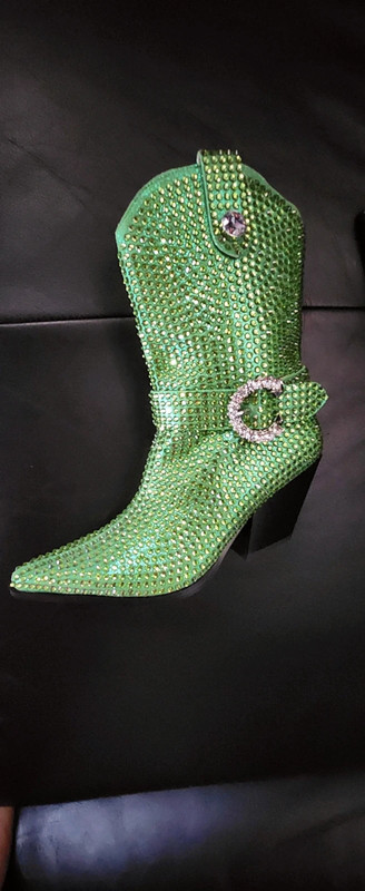 Azalea Wang Federica Rhinestone Western Boot in Green