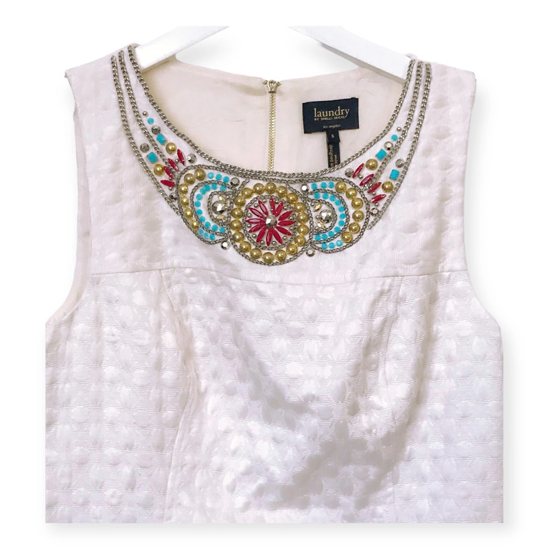 Laundry by Shelli Segal White Jeweled Sheath Dress Size 6 3