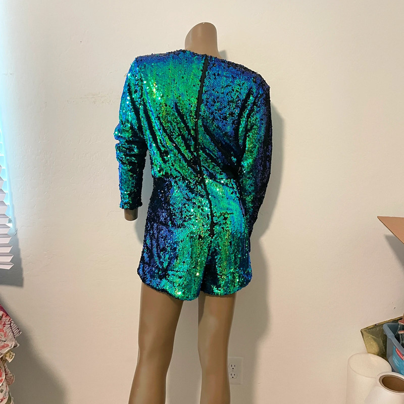 metallic iridescent mermaid all over sequin romper shorts jumpsuit SH2 8008 2