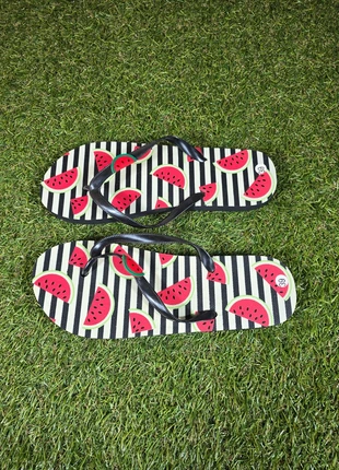 Tongs fun imprimé pastèque à rayures noires – Taille 39, marque: Fashion, état: Très bon état, taille: 39, 5,00 €, 5,95 € Protection acheteurs (Pro) incluse