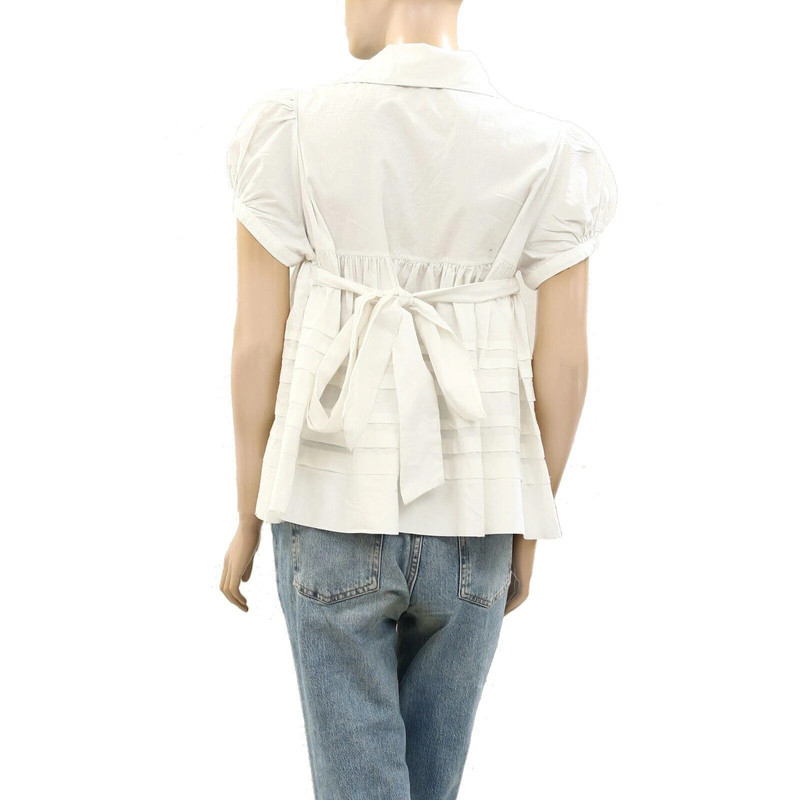 Sandy Liang Buttondown White Cotton Short Sleeved Blouse Top Babydoll S 271088 3