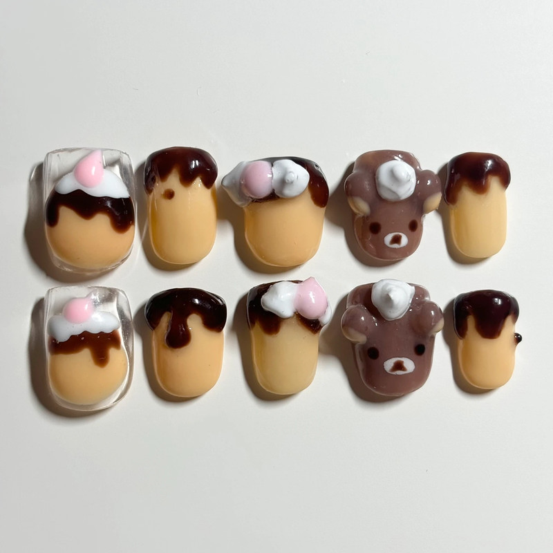 rilakkuma x flan press on nails 1