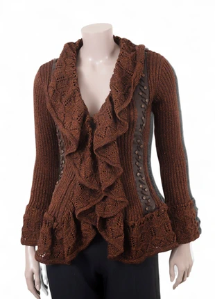 Gilet Save the Queen – laine et cuir – marron cuivré à volants – taille L, brand: *Save the Queen!*, condition: New without tags, size: L / 40 / 12, €80.00, €84.70 includes Buyer Protection