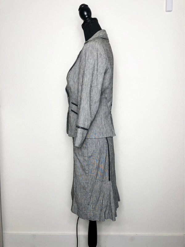 Bebe Black & White Linen Blend Lightweight Summer Blazer & Skirt Suit Set 4