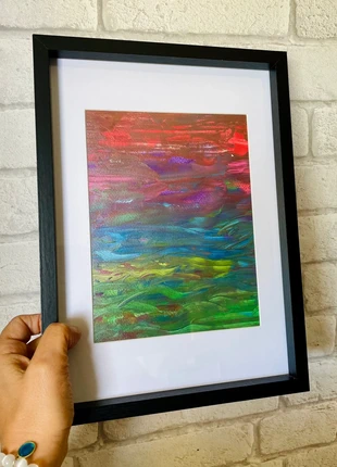 Tableau Abstrait, Couleurs Arc-en-Ciel Avec Cadre Noir en Bois neuf, brand: Art, condition: Like new, €9.00, €10.15 includes Buyer Protection