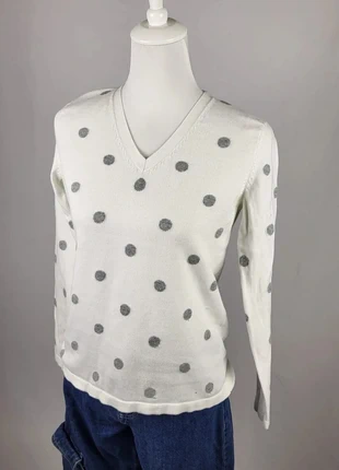 Pull Tommy Hilfiger femme S blanc à pois gris col V, brand: Tommy Hilfiger, condition: Very good, size: S / 36 / 8, €12.00, €13.30 includes Buyer Protection Pro