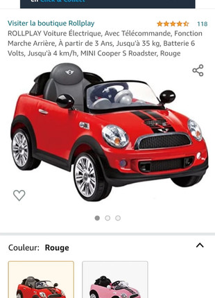 ROLLPLAY Voiture Électrique, Avec Télécommande, Fonction Marche Arrière, À  partir de 3 Ans, Jusqu'à 35 kg, Batterie 6 Volts, Jusqu'à 4 km/h, MINI  Cooper S Roadster, Rose : : Jeux et Jouets