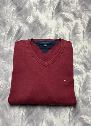 Pull Col V Tommy Hilfiger Bordeaux XL Homme - Logo Brodé, brand: Tommy Hilfiger, condition: Good, size: XL, €12.00, €13.30 includes Buyer Protection Pro