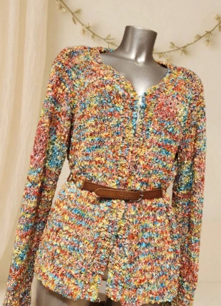 Cardigan multicolore texturé ouvert T42 oversize – style boho indie, marca: Vintage Dressing, estado: Muito bom, tamanho: XL / 42 / 14, €16.00, €17.50 inclui Proteção do Comprador Pro