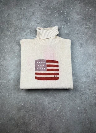 Pull Col Roulé Polo Ralph Lauren Taille L Femme Blanc Drapeau Flag Américain Coton/Polyamide #F54, merk: Ralph Lauren, staat: Heel goed, maat: L / 40 / 12, € 50,00, € 53,20 inclusief Kopersbescherming Pro