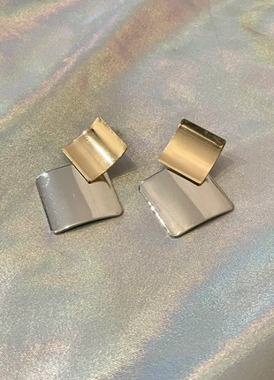 Two-Tone Curved Square Statement Earrings, marca: Vintage Dressing, estado: Novo sem etiquetas, €8.00, €9.10 inclui Proteção do Comprador