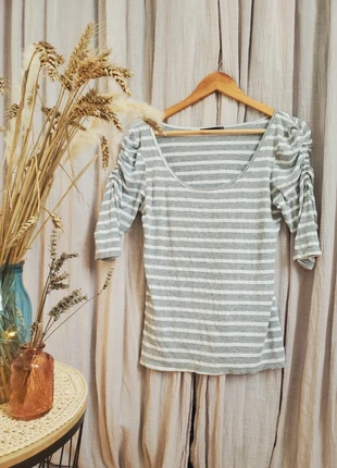 Haut rayé gris et blanc Mim manches, marca: Mim, estado: Muy bueno, tamaño: L / 40 / 12, 6,00 €, 7,00 € Protección al comprador incluida