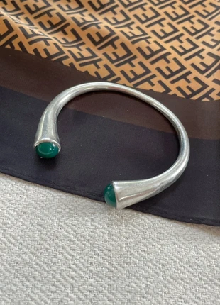 Bracelet vintage en argent massif 925 poinçonné avec agate vert., brand: Argent 925 fait main, condition: Very good, €75.00, €79.45 includes Buyer Protection