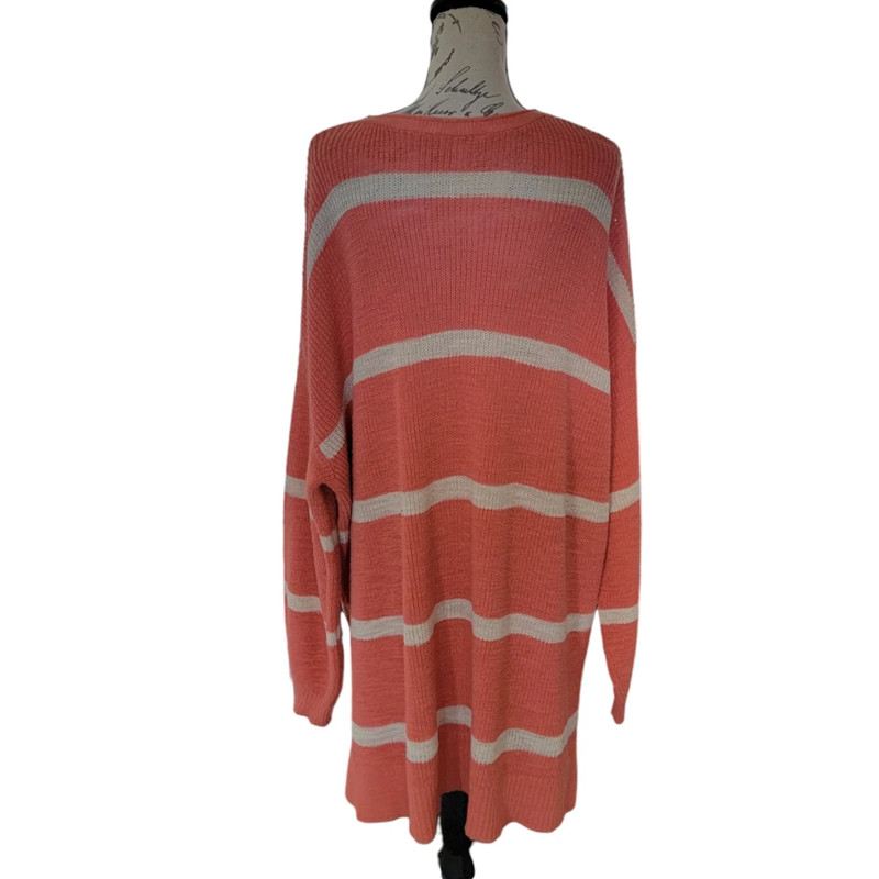 Terra & Sky 2x Orange and Gray Striped Long Knit Cardigan Sweater 4