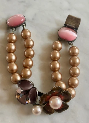 Bracelet Philippe Ferrandis perles champagne fleur émaillée et pâte de verre 1990, marca: Philippe Ferrandis, estado: Muito bom, €200.00, €210.70 inclui Proteção do Comprador