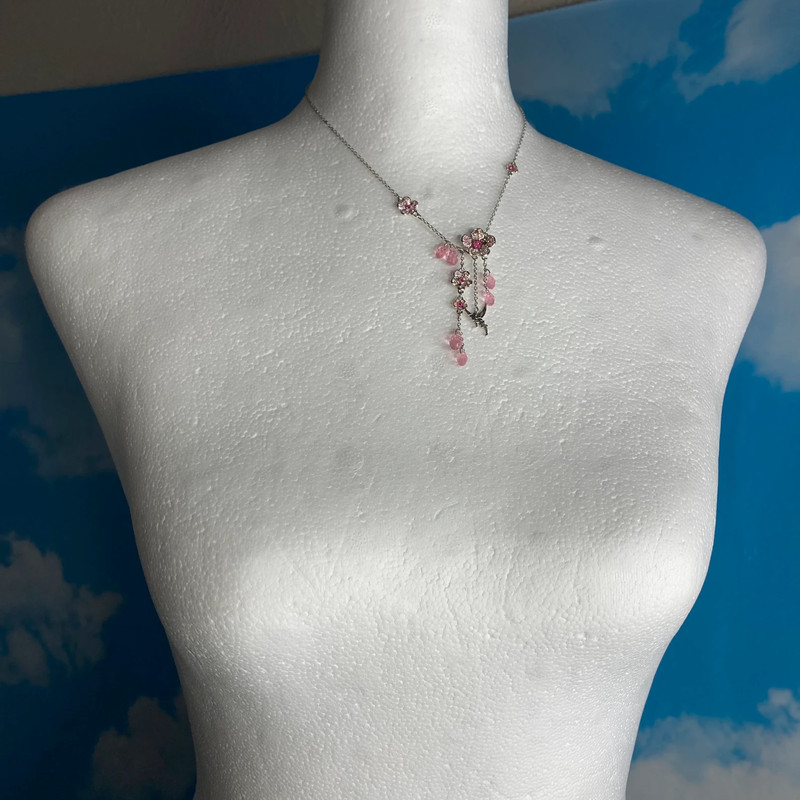 Sakura Blossom Disney Tinkerbell Swarovski Necklace 4