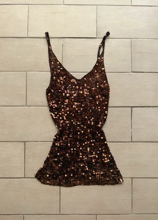 Vintage débardeur Ibiza résille sequin brodé cuivre - S, marca: Isla Ibiza, estado: Muito bom, tamanho: S / 36 / 8, €35.00, €37.45 inclui Proteção do Comprador