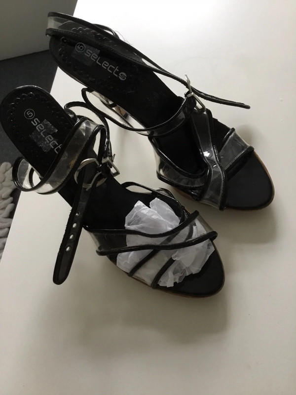 Ladies Select Black clear ankle Strap High Heels Sandals Shoes Size 5