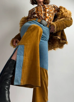 80s 90s Pantalon vintage jeans / cuir taille haute jambes évasées 70s western, marque: Vintage, état: Neuf sans étiquette, taille: M / 38 / 10, 180,00 €, 189,70 € Protection acheteurs (Pro) incluse