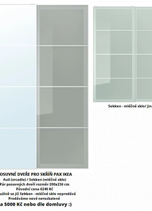 Obrázek k inzerátu: Posuvné dveře pro skříň Pax Ikea Auli (zrcadlo) / Sekken (mléčné sklo)