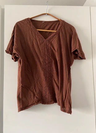 Donkerbruien linnen top, merk: onbekend, staat: Veelgebruikt, maat: L / 40 / 12, € 2,50, € 3,33 inclusief Kopersbescherming