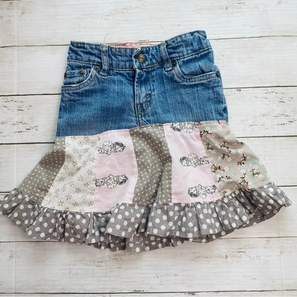 Toddler Girl Upcycled Levi’s Denim Skirt-Size 5T 1