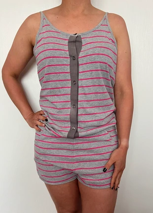 Pyjama combinaison short à rayures gris et rose - Taille 16 ans 🌸, brand: Bilook, condition: Good, size: 16 years / 176 cm, €3.00, €3.85 includes Buyer Protection