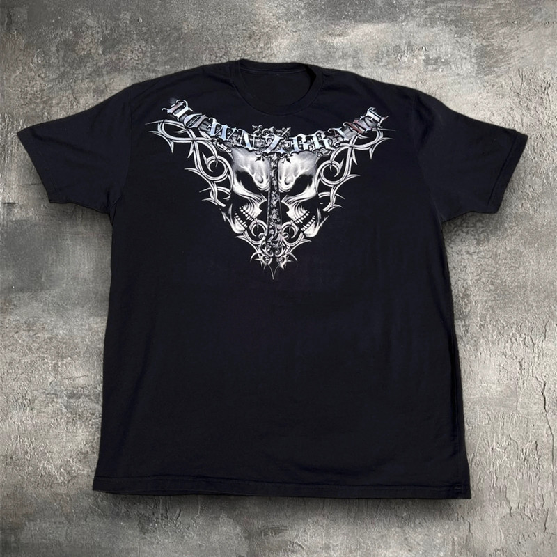 Affliction Style Grunge Skull Print Tee 1