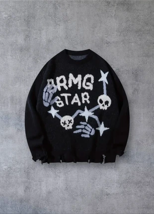 Pull Vintage Y2K Motifs Squelettes Noir Blanc Taille M - Américain Old School USA 90s Streetwear, brand: Aesthetic, condition: Very good, size: M, €49.90, €53.10 includes Buyer Protection