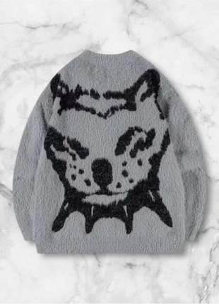 Pull gris motif tête de loup noire taille M style streetwear Y2K vintage, marca: y2k, estado: Muito bom, tamanho: M, €40.00, €42.70 inclui Proteção do Comprador Pro