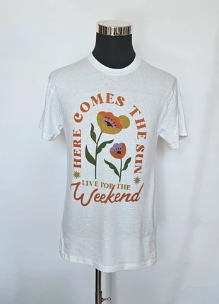 T-shirt rétro blanc fleurs soleil "Here Comes The Sun" Taille M, brand: Vintage Dressing, condition: Very good, size: M, €10.00, €11.20 includes Buyer Protection